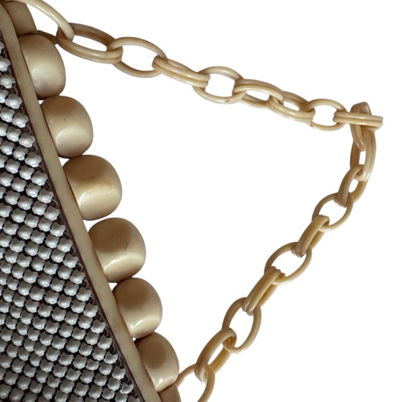 Whiting & Davis Metal Mesh Purse Celluloid KISS Lock Chain Strap Vintage 1940s
